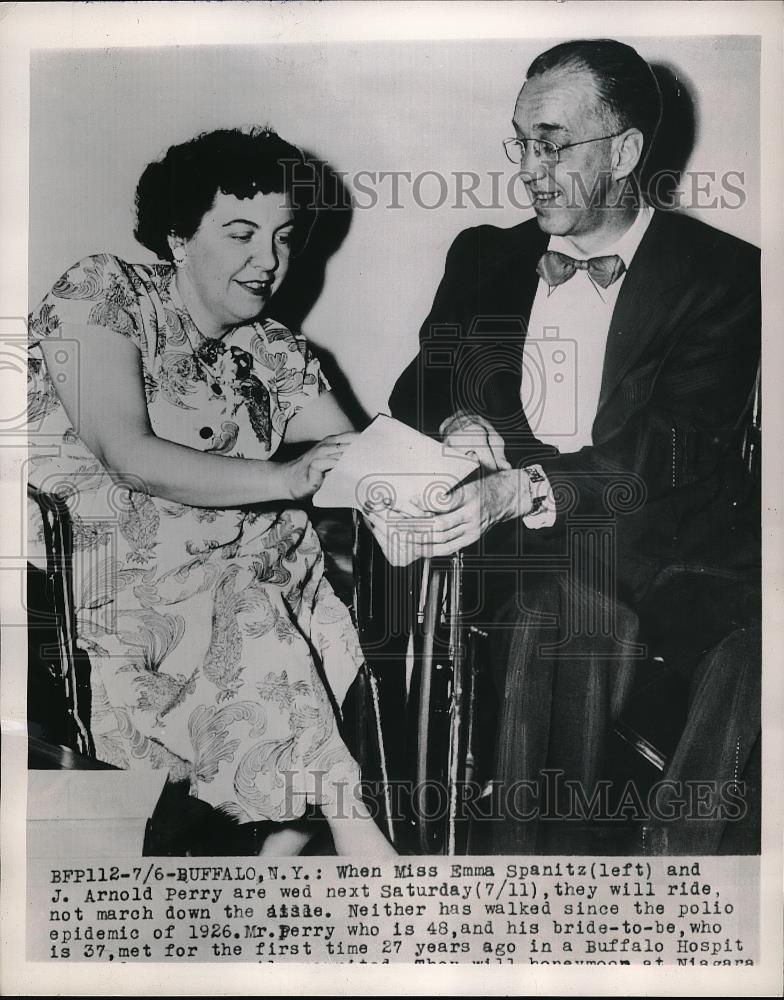 1953 Press Photo Emma Spantiz &amp; J. Arnold Perry, Polio Victims Wed - neb32818 - Historic Images