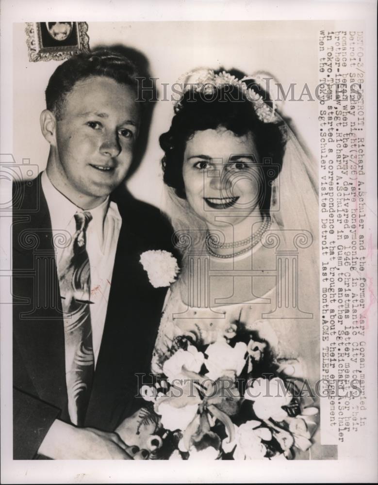 1949 Press Photo Richard Schuler Marries Mary Coran in Detroit - neb36354 - Historic Images