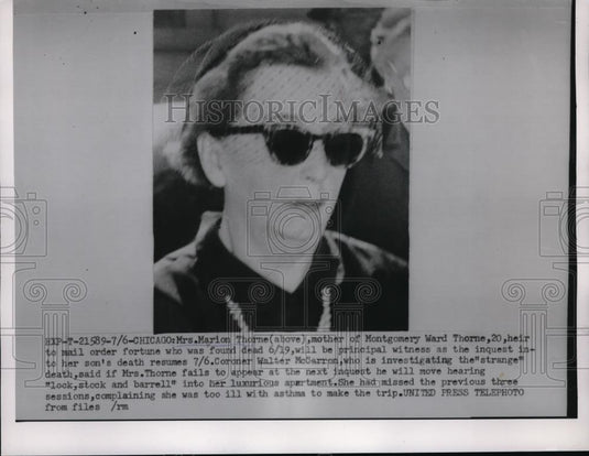 1954 Press Photo Mrs.Marion Thorne mother of mail order heir who was found dead - Historic Images