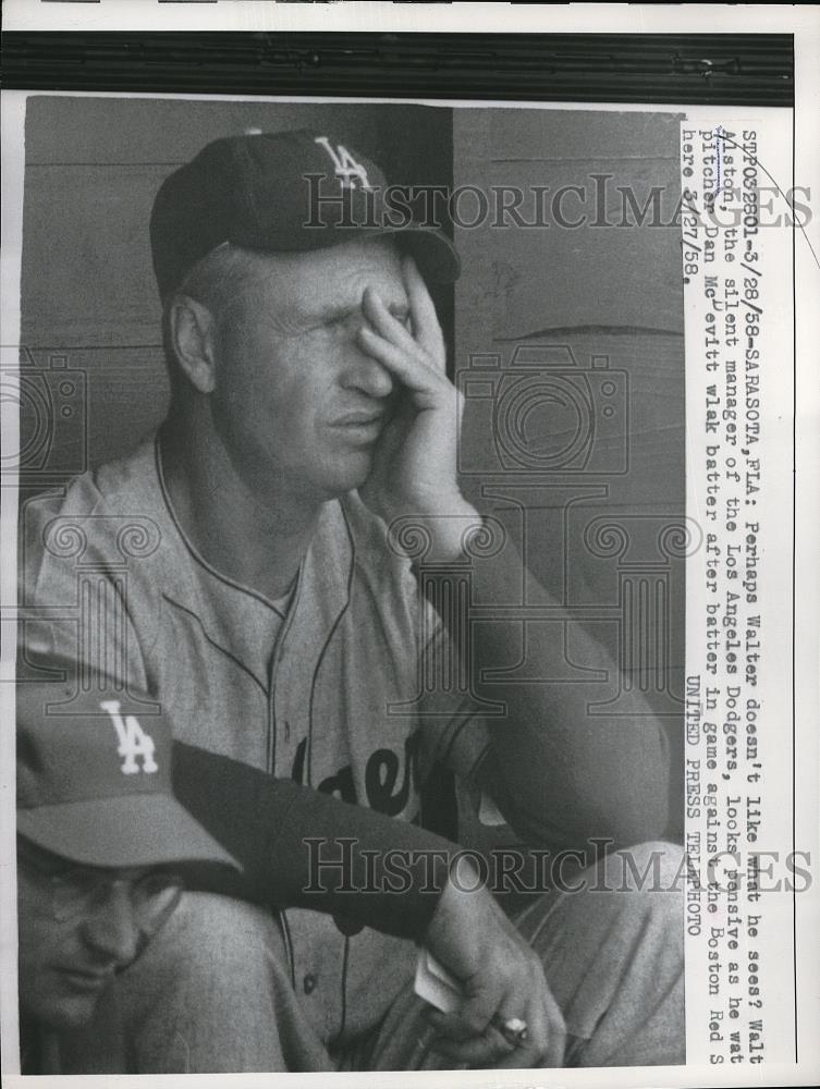 1958 Press Photo The silent manager of the Los Angeles Dodgers Walt Alston - Historic Images