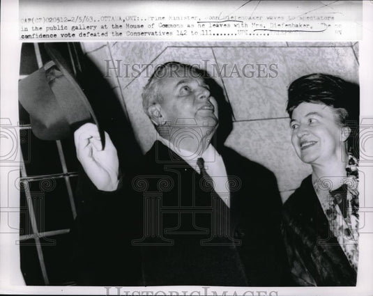 1963 Press Photo Canadian Prime Minister & Mrs Diefenbaker in Ottawa - Historic Images