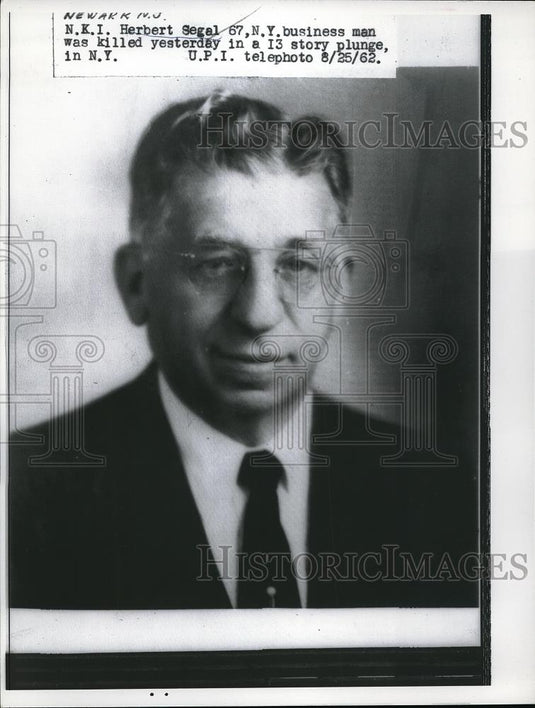 1962 Press Photo Herbert Segal, NY businessman killed in 13 story fall - Historic Images