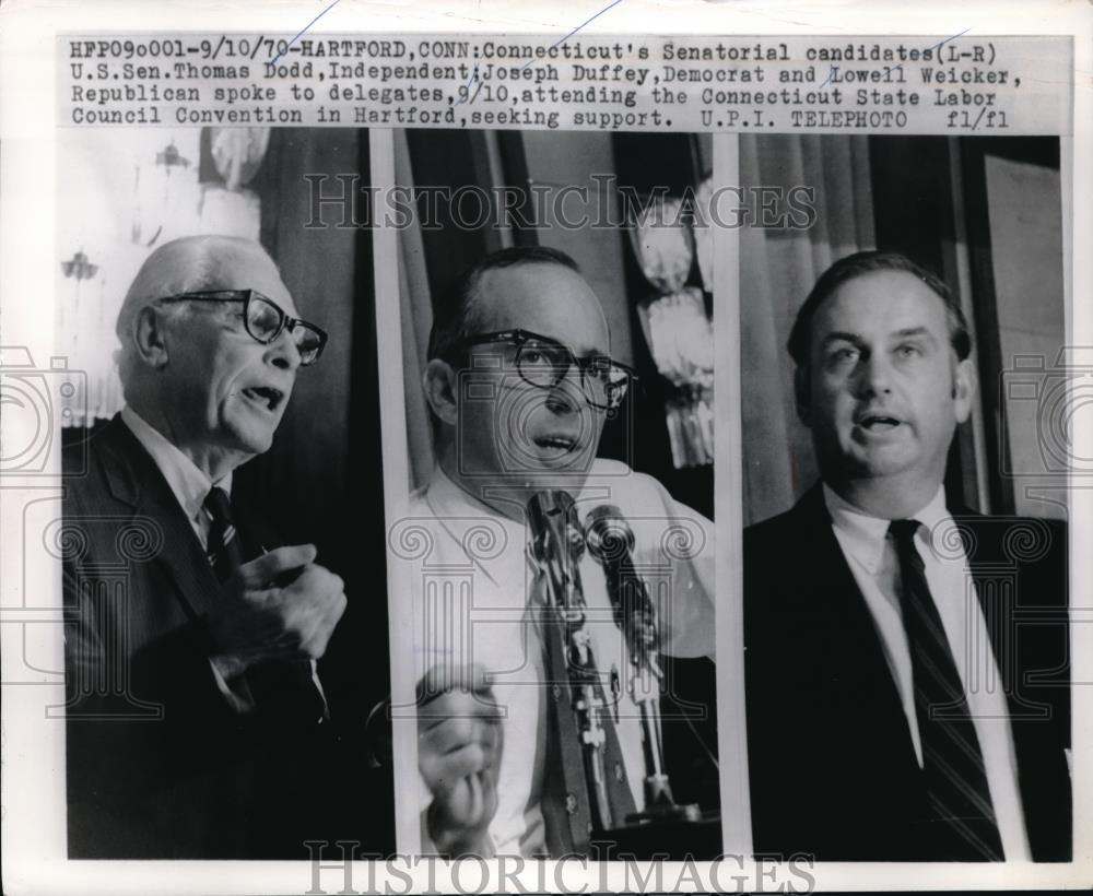 1970 Press Photo Conn. Senatorial Candidates, Sen. Dodd, J. Duffy, L. Weicker - Historic Images