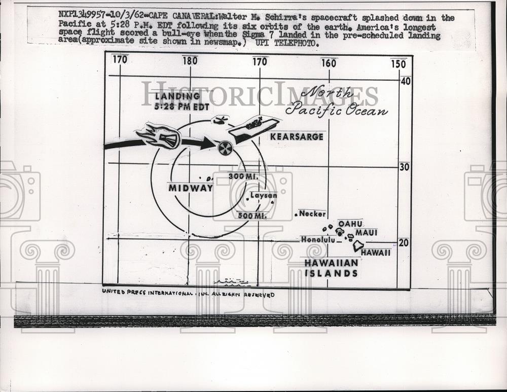 1962 Press Photo Sigma 7 capsule of Walter Shirra recovery plans - Historic Images