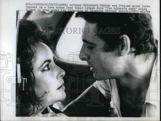 1973 Press Photo Elizabeth Taylor, Guido Mannari "The Driver's Seat" - Historic Images