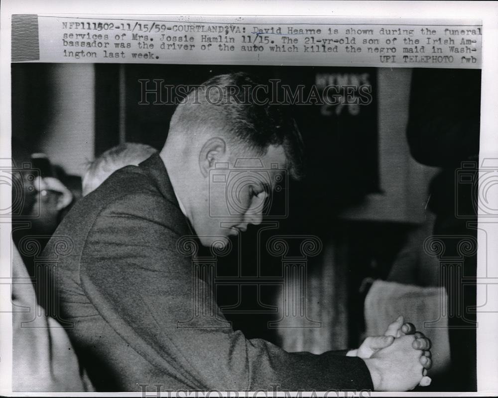 1959 Press Photo David Hearne at Funeral of Mrs Jossie Hamlin of Virginis - Historic Images