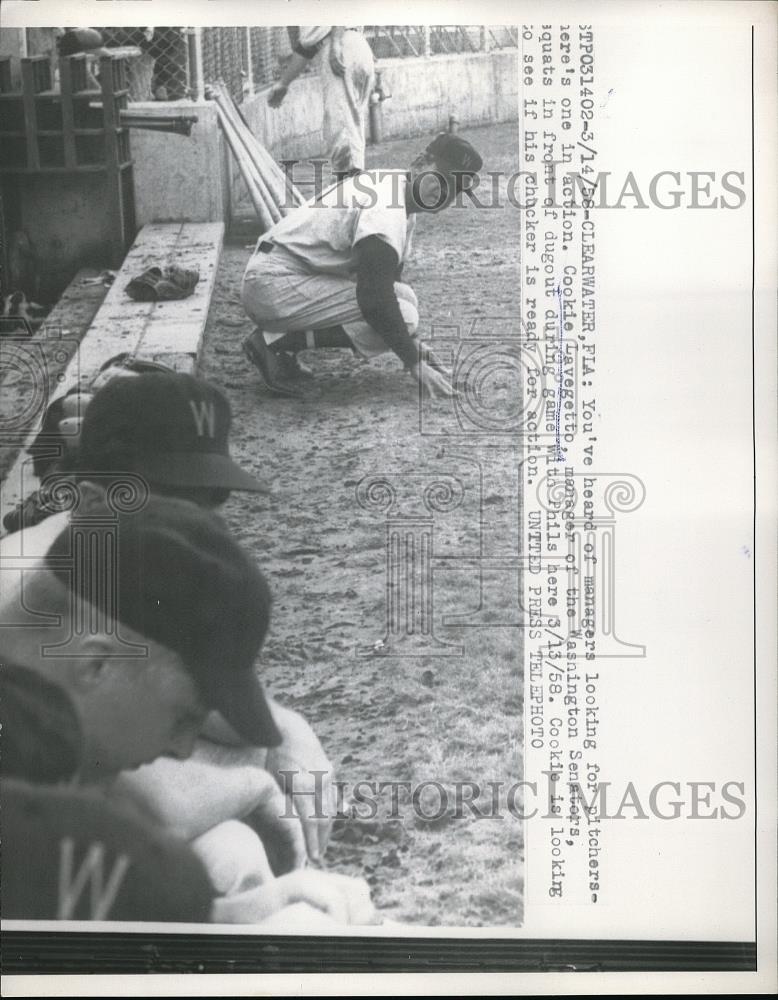 1958 Press Photo Cookie Lavagetto, Wash. Senators manager - Historic Images