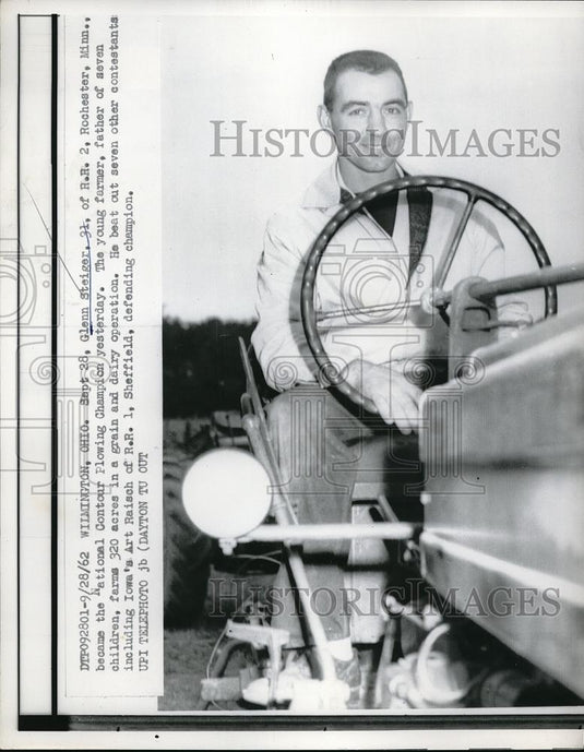 1962 Press Photo Glenn Steiger, Natl Contour Plowing Champion - Historic Images