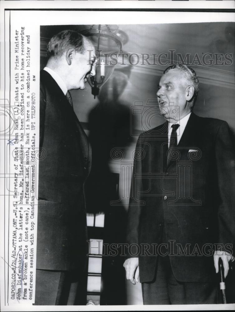 1962 Press Photo Sec. State Dean Rusk Chats Prime Minister John Diefenbaker - Historic Images