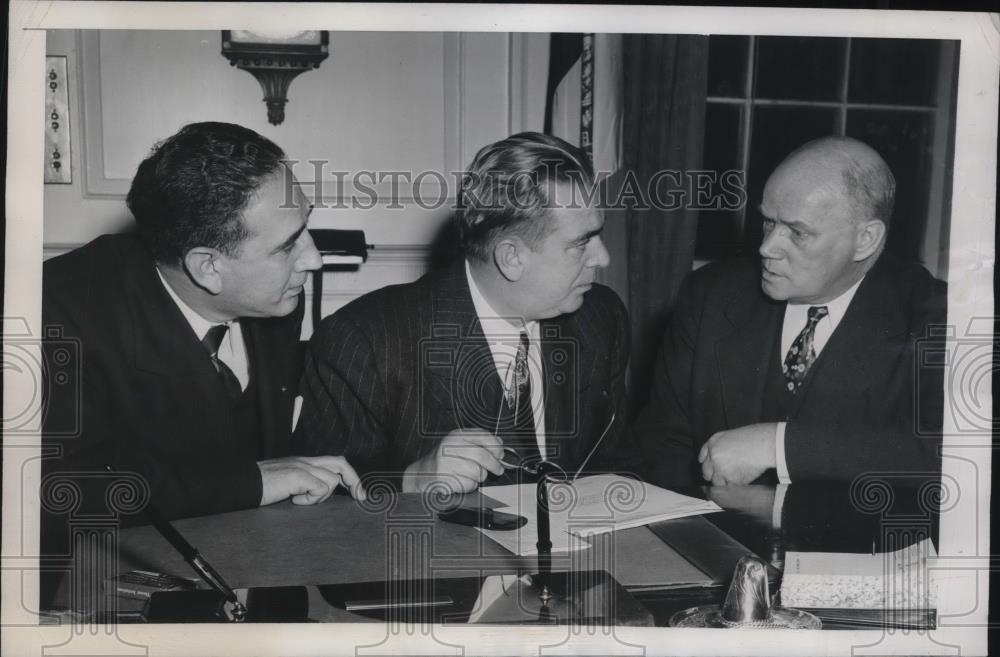 1947 Press Photo NYC, Mayor Wm O&#39;Dwyer. City Council pres Impellitteri,C Hall - Historic Images