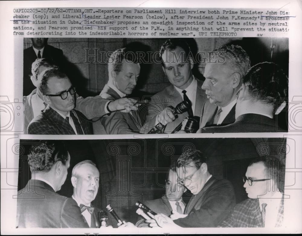 1962 Press Photo Canadian Prime Minister Diefenbaker in Ottawa,L Pearson - Historic Images