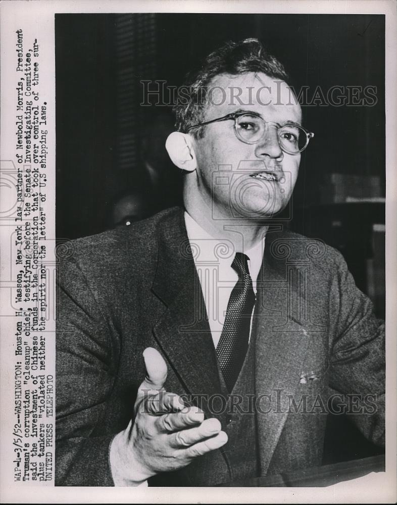 1952 Press Photo Houston Wasson New York Law Partner of Newbold Morris - Historic Images