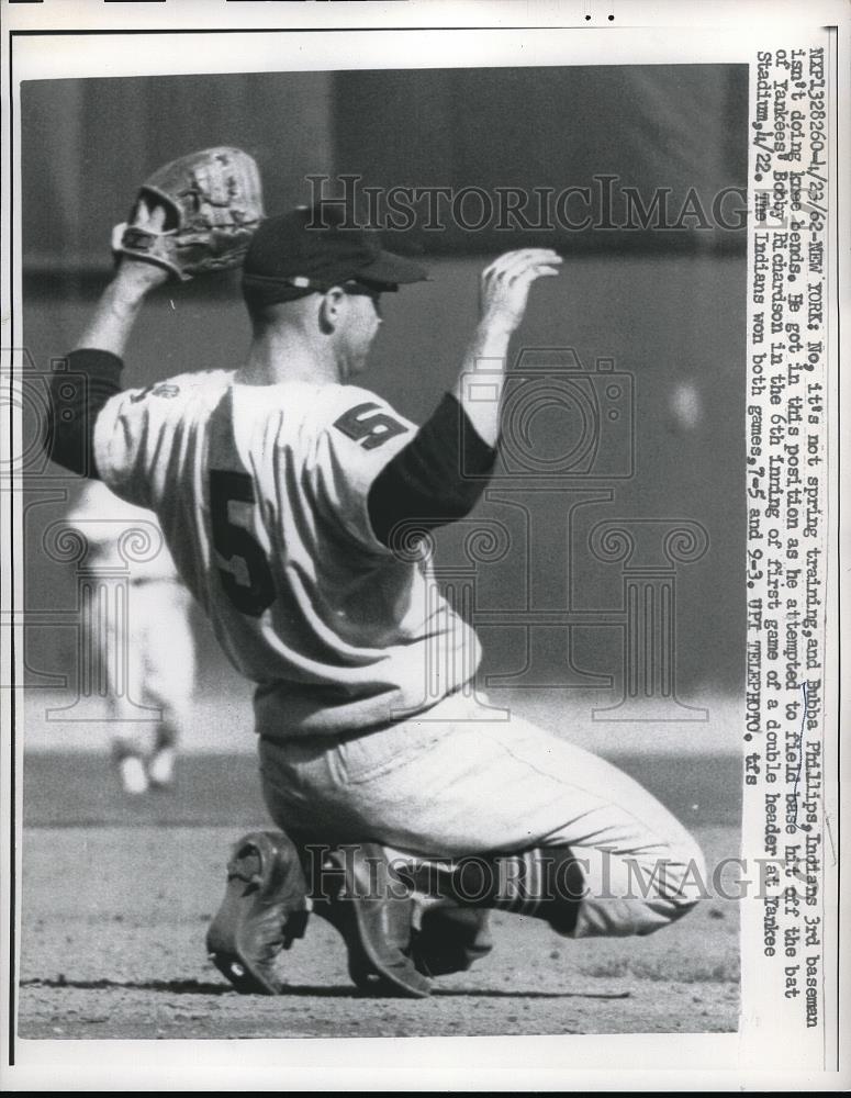 1962 Press Photo Bubba Phillips, Indians 3rd baseman at training - Historic Images