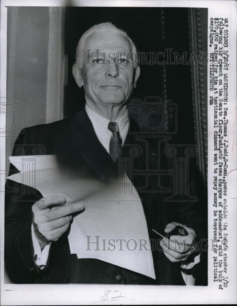 1967 Press Photo Senator Thomas J Dodd D Conn in Washington - Historic Images