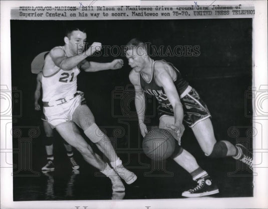 1958 Press Photo Bill Nelson of Manitowoc, Gene Johnson of Superior Central - Historic Images