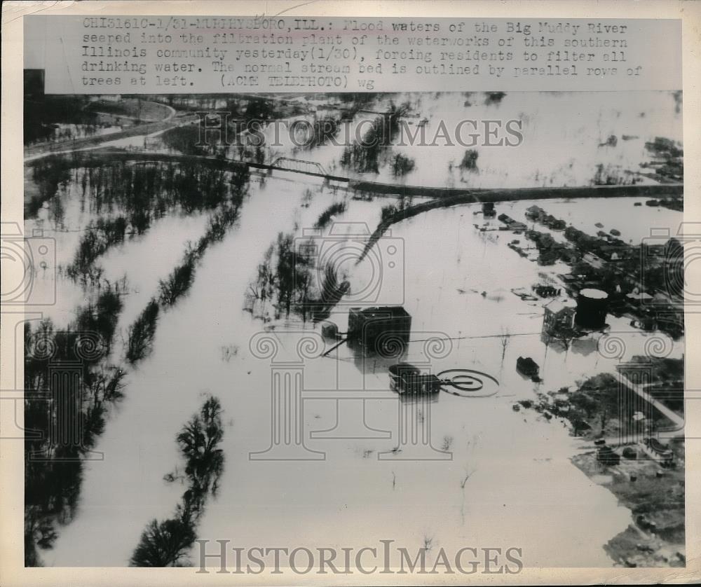 1948 Press Photo Murphysboro Illinois Flood waters Big Muddy River - Historic Images