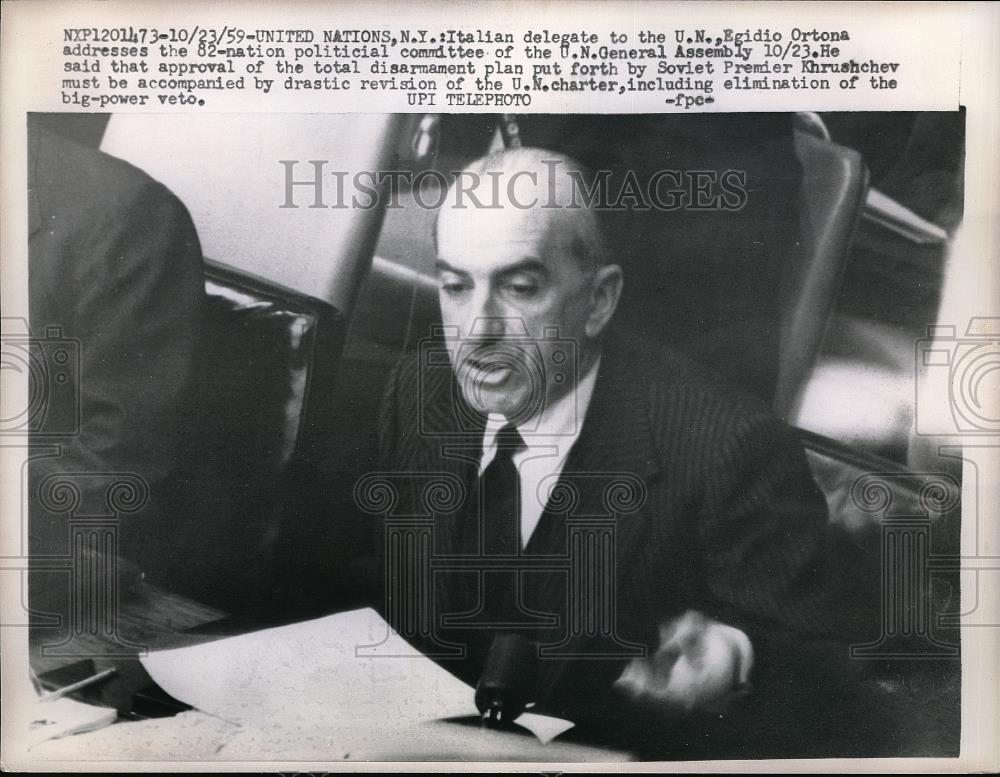 1959 Press Photo Italian Delegate to UN Egidio Ortona Addressing Political Commi - Historic Images