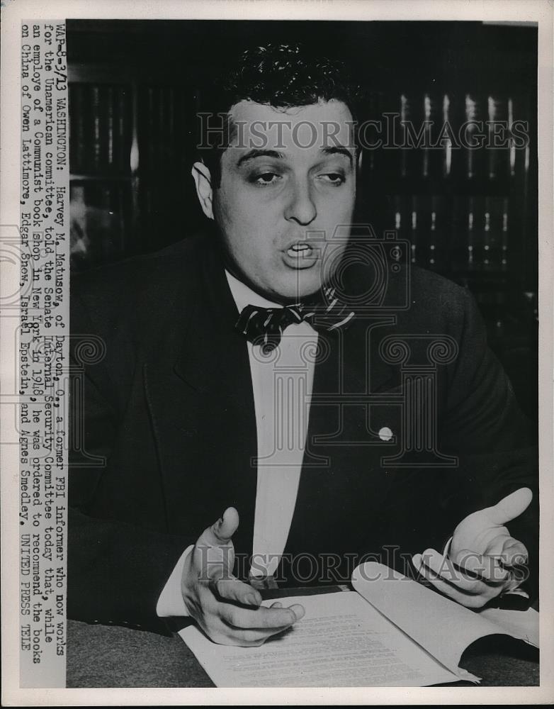 1952 Press Photo Harvey M.Matusow in Senate Internal Security Committee. - Historic Images