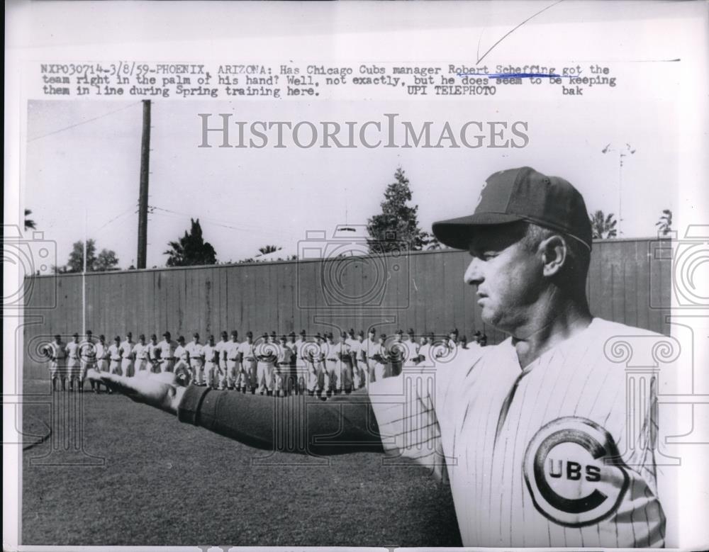 1959 Press Photo Chicago Cubs Manager Robert Scheffing Spring Training - Historic Images