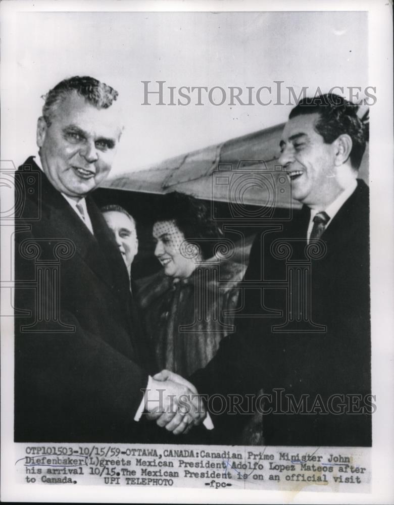 1959 Press Photo Canadian Prime Minister John Diefenbaker, Adolfo Lopez Mateos - Historic Images