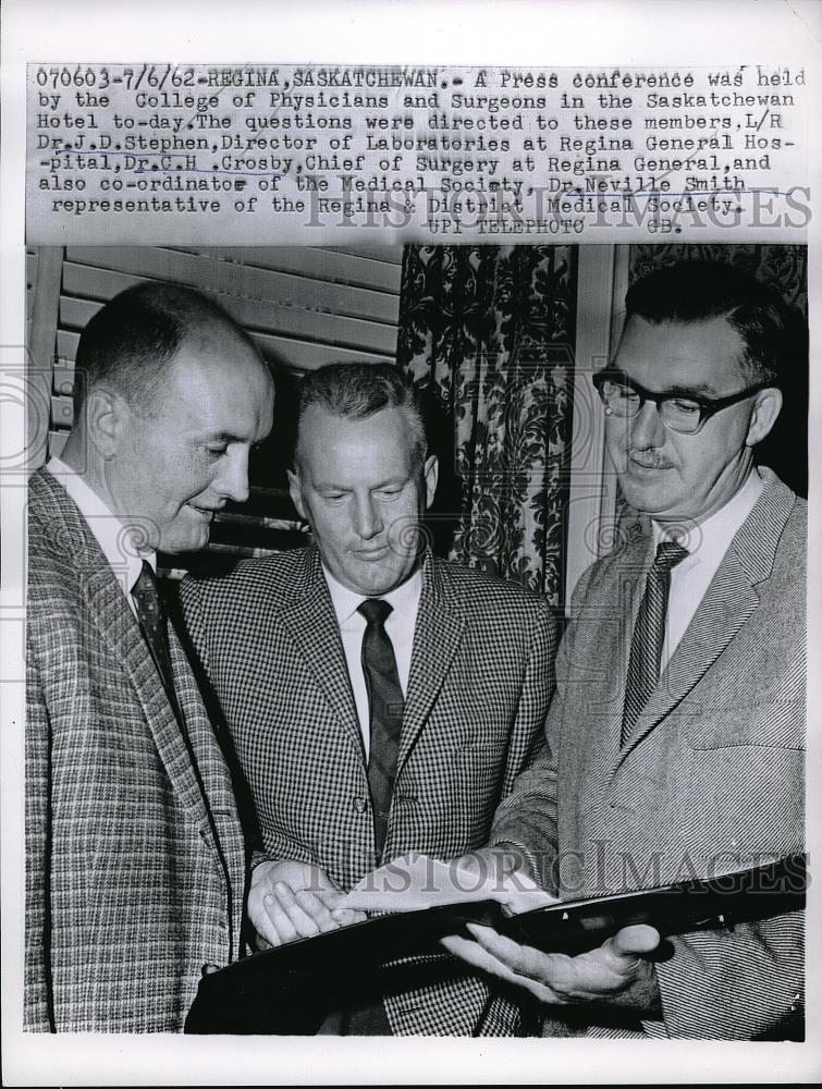 1962 Press Photo Dr. J.D. Stephen, Dr. C.H. Crosy Dr. Neville Smith - Historic Images