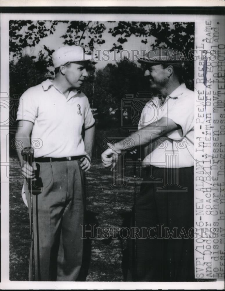Press Photo Brooklyn Dodgers Peewee Reese & Coach Billy Herman During Game - Historic Images