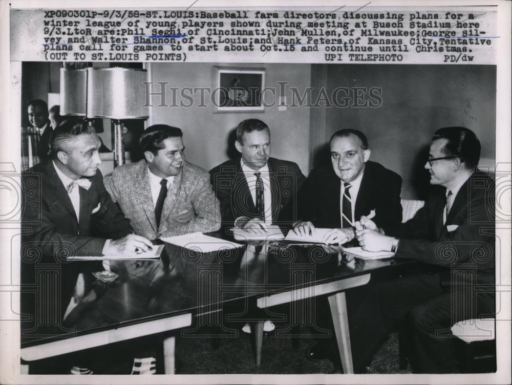 1958 Press Photo Phil Seghi, John Mullen, George Silvey, Walter Shannon - Historic Images