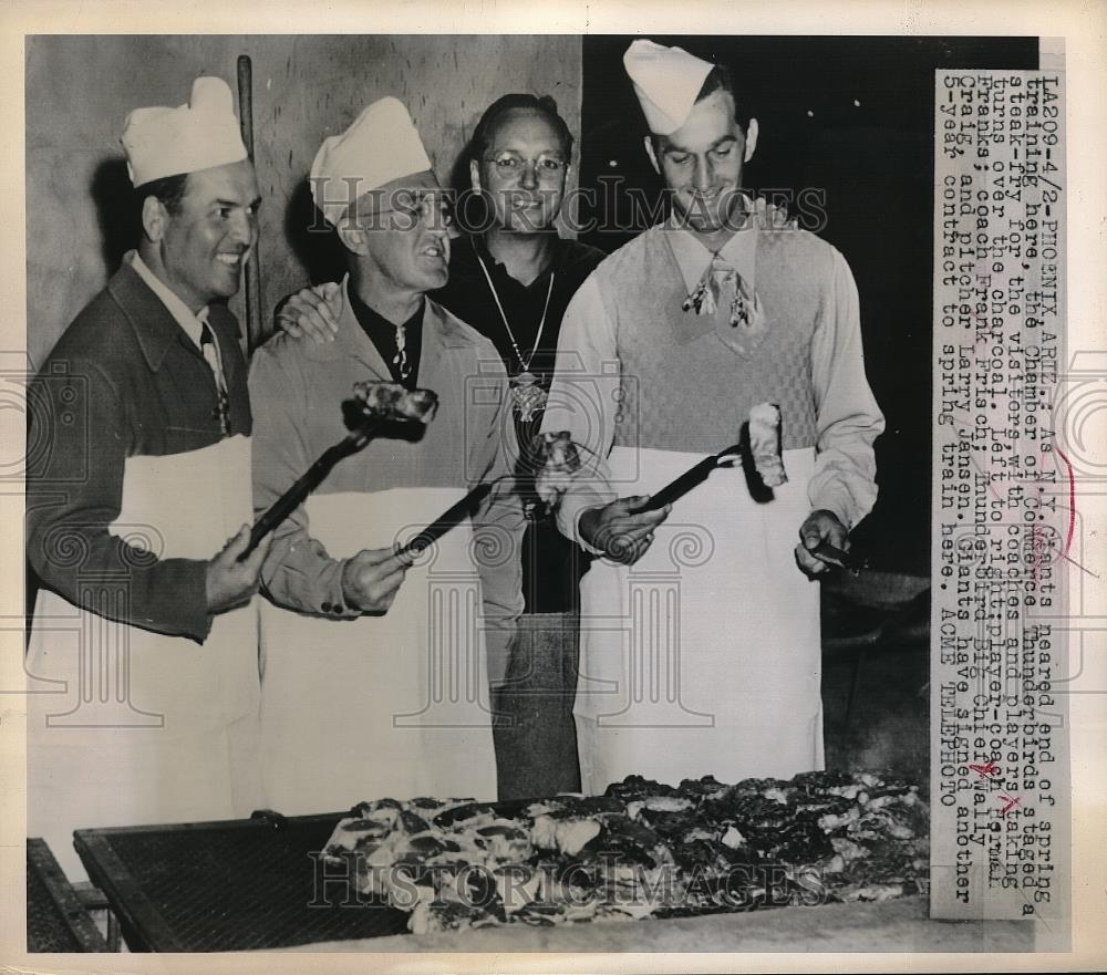 1949 Press Photo NY Giants H Franks,F Frisch,L Jansen &amp; Chief W Craig - Historic Images