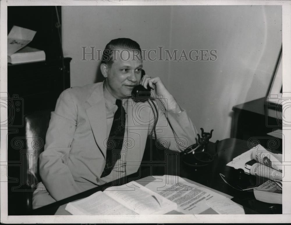 1938 Press Photo Representative Martin Shown On Phone Before His Death - Historic Images