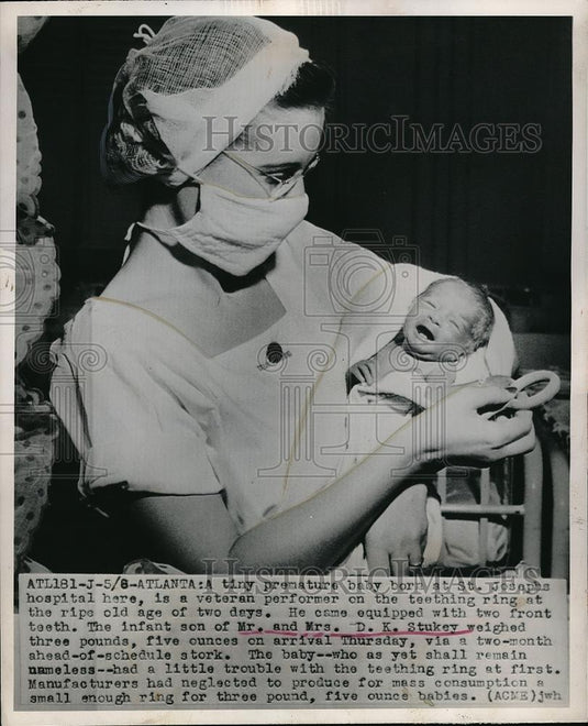 1950 Press Photo Premature baby of Mr. & Mrs. D. K. Stukey at St. Josephs - Historic Images