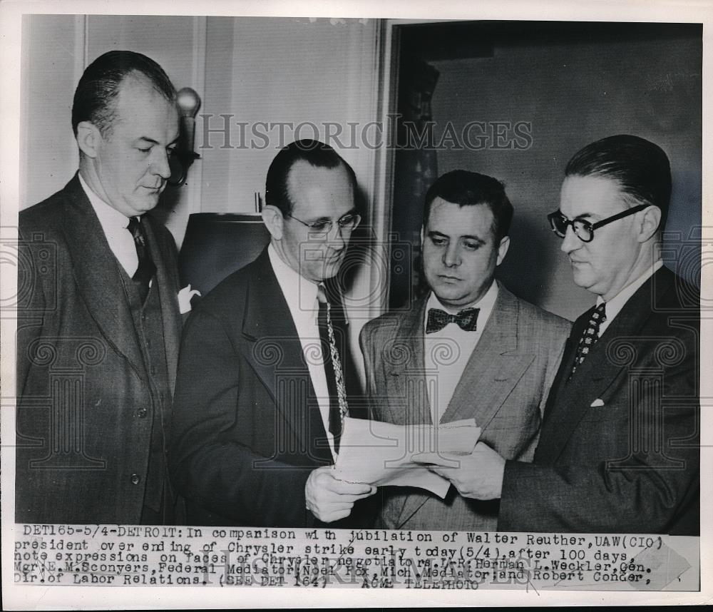 1950 Press Photo UAW&#39;s W Reuther,HL Weckler,EM Sconyers,N Rex - Historic Images