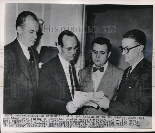 1950 Press Photo UAW's W Reuther,HL Weckler,EM Sconyers,N Rex - Historic Images