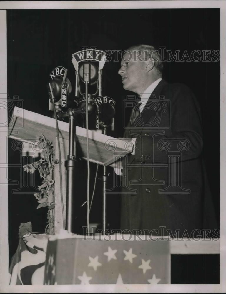 1936 Press Photo Gov. A. Landon addressing crowd at Oklahoma City, OK - Historic Images