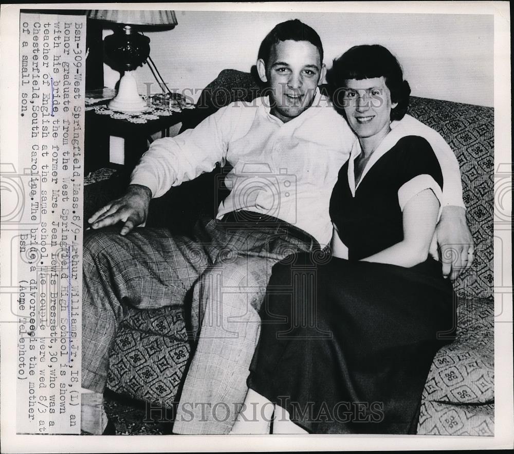 1950 Press Photo Arthur Williams Jr &amp; bride Mrs Jean L Bressett - Historic Images