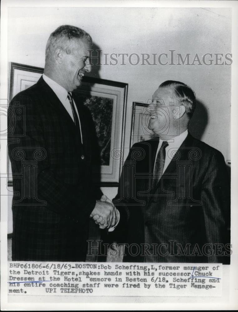 1963 Press Photo Boston Bob Scheffing, Detroit Tigers Manager, Chuck Dressen - Historic Images