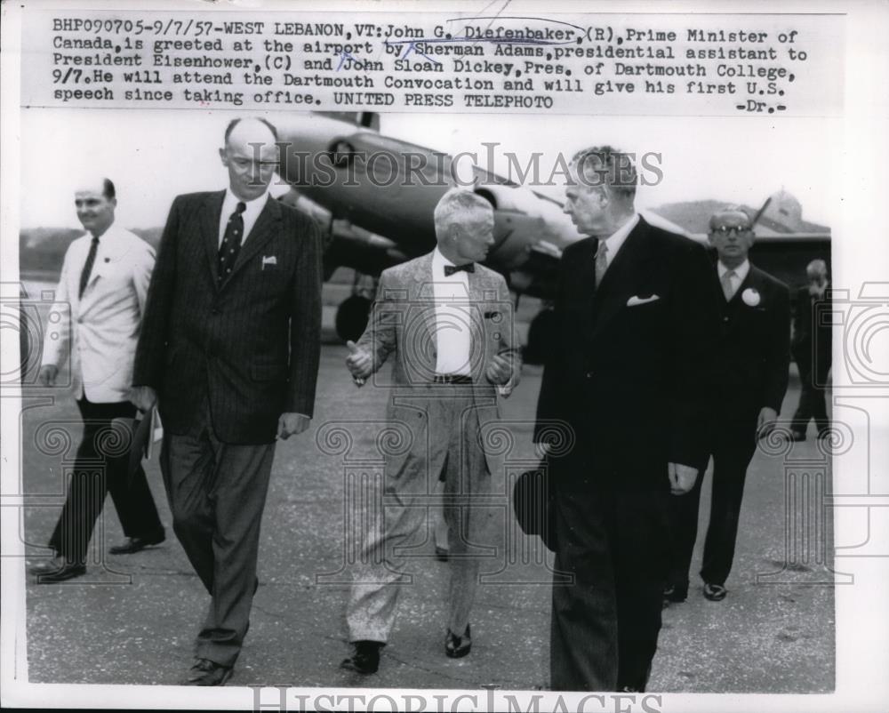 1957 Press Photo John G. Diefenbaker, Canada, John Dickey, Dartmouth College - Historic Images