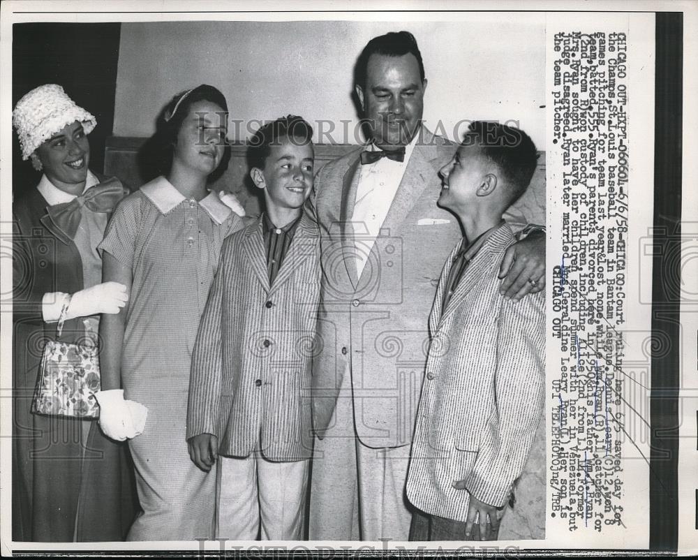 1958 Press Photo St Louis bantam baseball, Wm Ryan,Mr & Mrs Ryan custody hearing - Historic Images