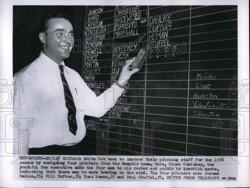 1955 Press Photo Chuck Comiskey Chicago White Sox Adds To Pitching Roster MLB - Historic Images