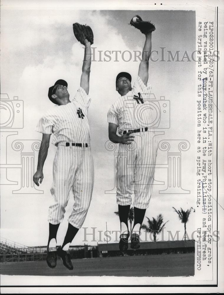 1962 Press Photo Phil Linz, Tom Tresh, at Spring Training, Ft. Lauderdale - Historic Images