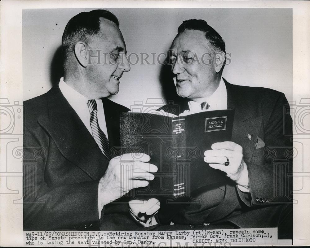 1950 Press Photo Retiring Harry Darby with former Gov. Frank Carlson - Historic Images