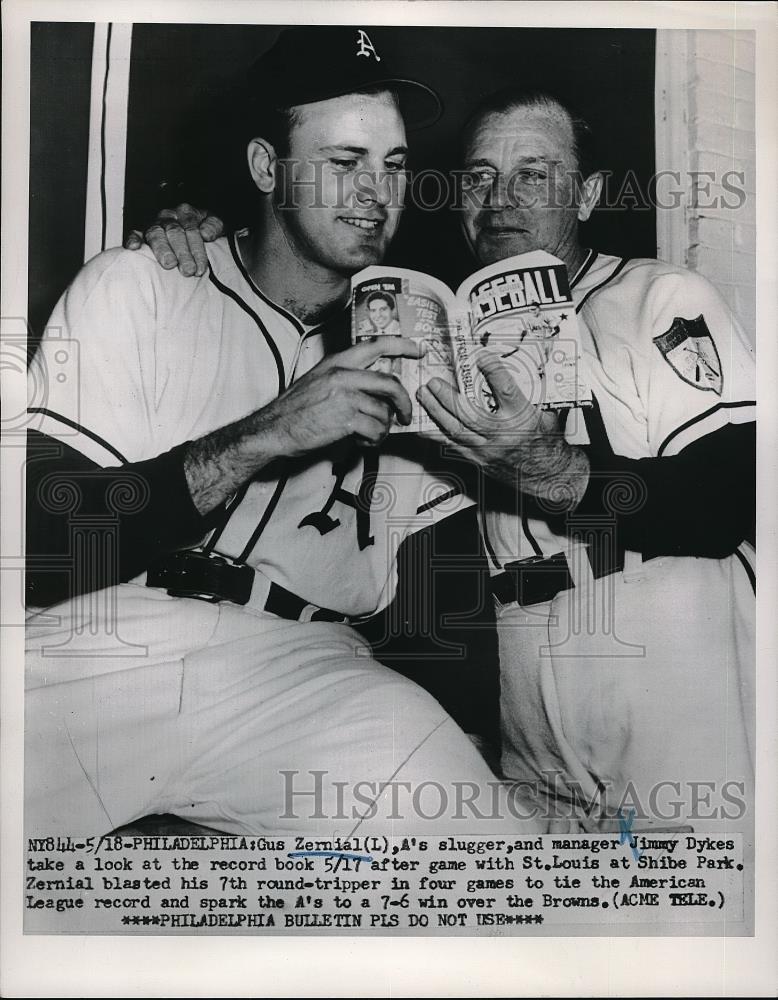 Press Photo Gus Zernial A's Slugger Jimmy Dykes - Historic Images