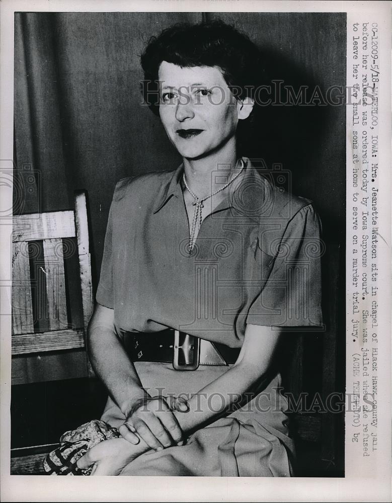 1951 Press Photo Mrs Jeanette Watson Jailed for Not Serving on Jury - Historic Images