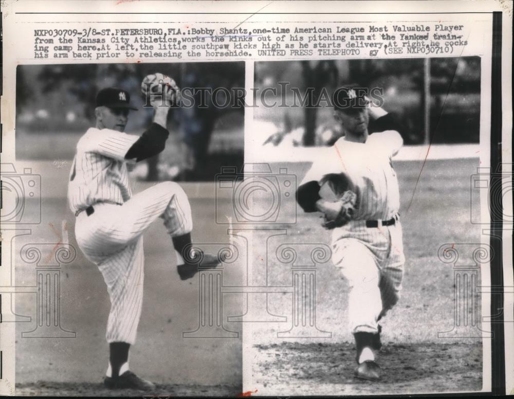 1957 Press Photo Bobby Shantz Kansas City Athletics St. Petersburg, Fla - Historic Images