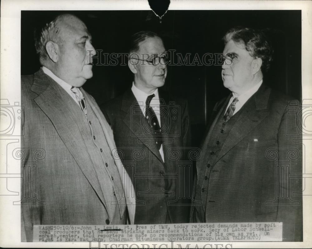 1945 Press Photo UMW Chief John L.Lewis with Schwellenbach and Ezra van Horp. - Historic Images