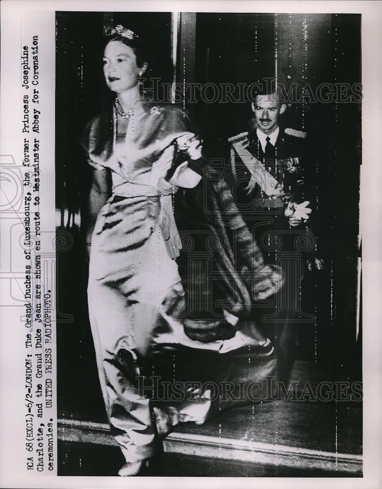 1953 Press Photo Grand Duchess, Grand Duke of Luxembourg @ London coronation - Historic Images