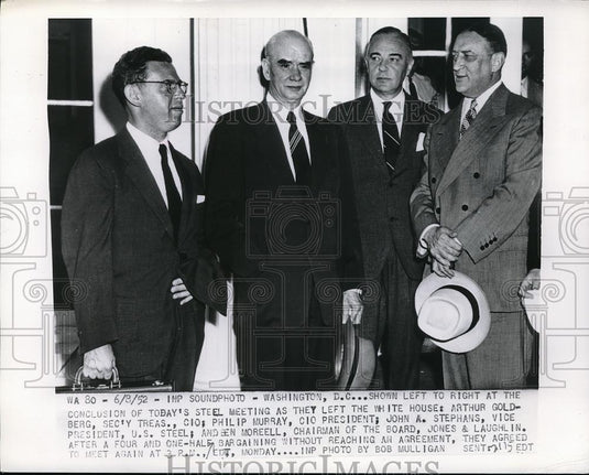 1952 Press Photo Steel Leaders Arthur Goldberg, Philip Murray Leave White House - Historic Images