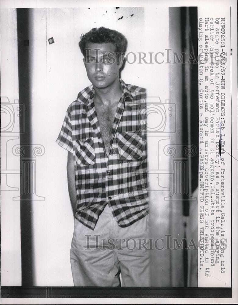 1957 Press Photo New Orleans, La. Bob L. Hart suspect in murder of policemen - Historic Images