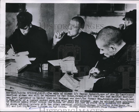 1955 Press Photo Airmen 2/c Daniel Schmidt, 2/c Harry Benjamin Jr. & Lt. Wallace - Historic Images