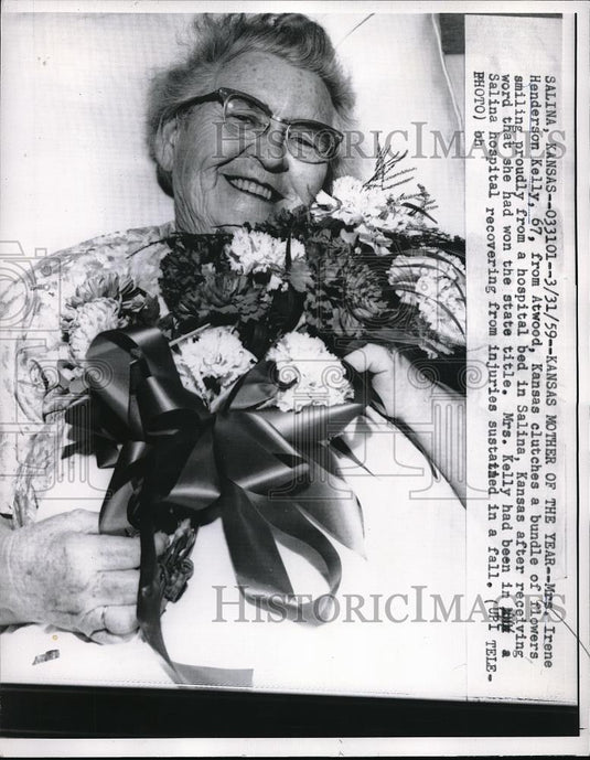 1959 Press Photo Kansas, Mrs Irene Henderson Kelly "Mother of the Year" - Historic Images