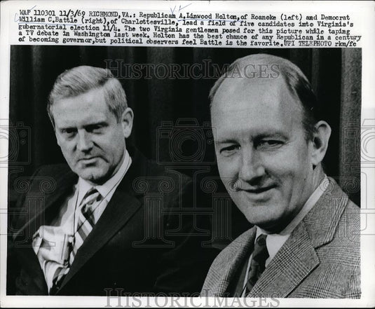 1969 Press Photo Rep. A. Linwood Holton & Democrat William C. Battle at Debate - Historic Images